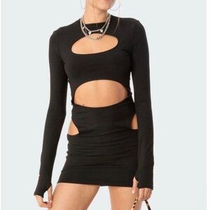Edikted Elian Cut-Out Mini Dress in Black